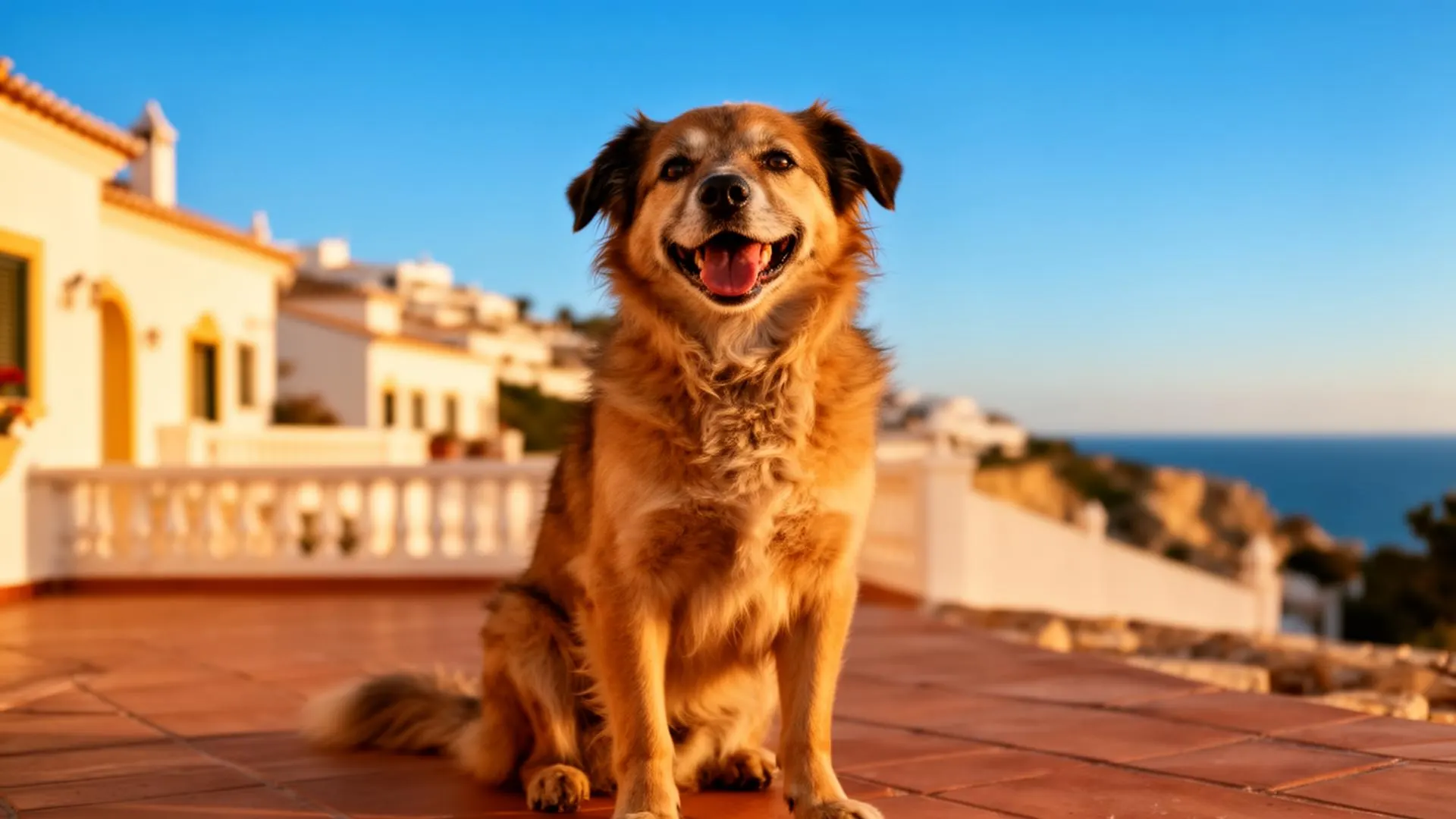 A rescued dog enjoying the sunshine on an Algarve terrace